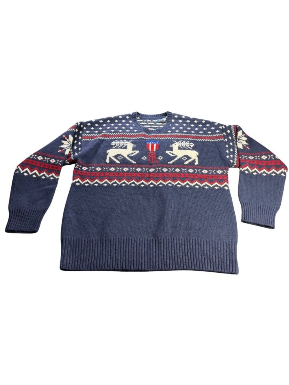 Ralph Lauren Polo Navy Blue Reindeer Wool Christmas Sweater XXL Nordic Fair Isle